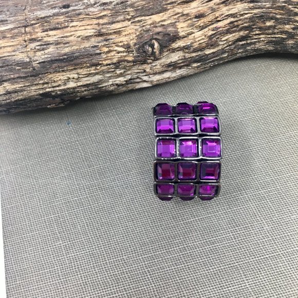 Expandable Purple Faceted Acrylic Tiny Square Pewter Tone Bar Wide Stretch Ring - Picture 5 of 16